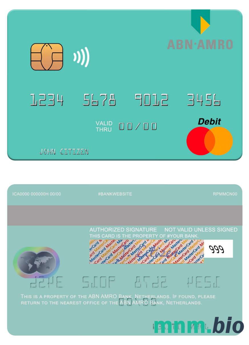 Netherlands ABN AMRO Bank przykład karty mastercard w formacie PSD